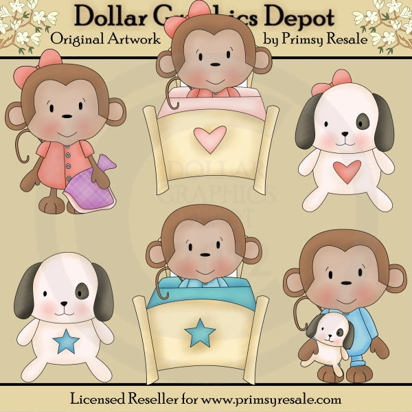 Bedtime Monkeys - Clip Art
