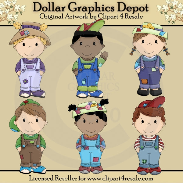 Bib Overall Kids 3 - Clip Art - DCS Exclusive