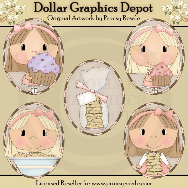 Cupcake & Cookie Girls - Óvalos - Clipart