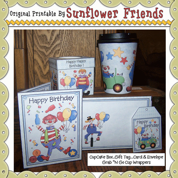 Clown di compleanno~ Confezione stampabile da 6 pezzi