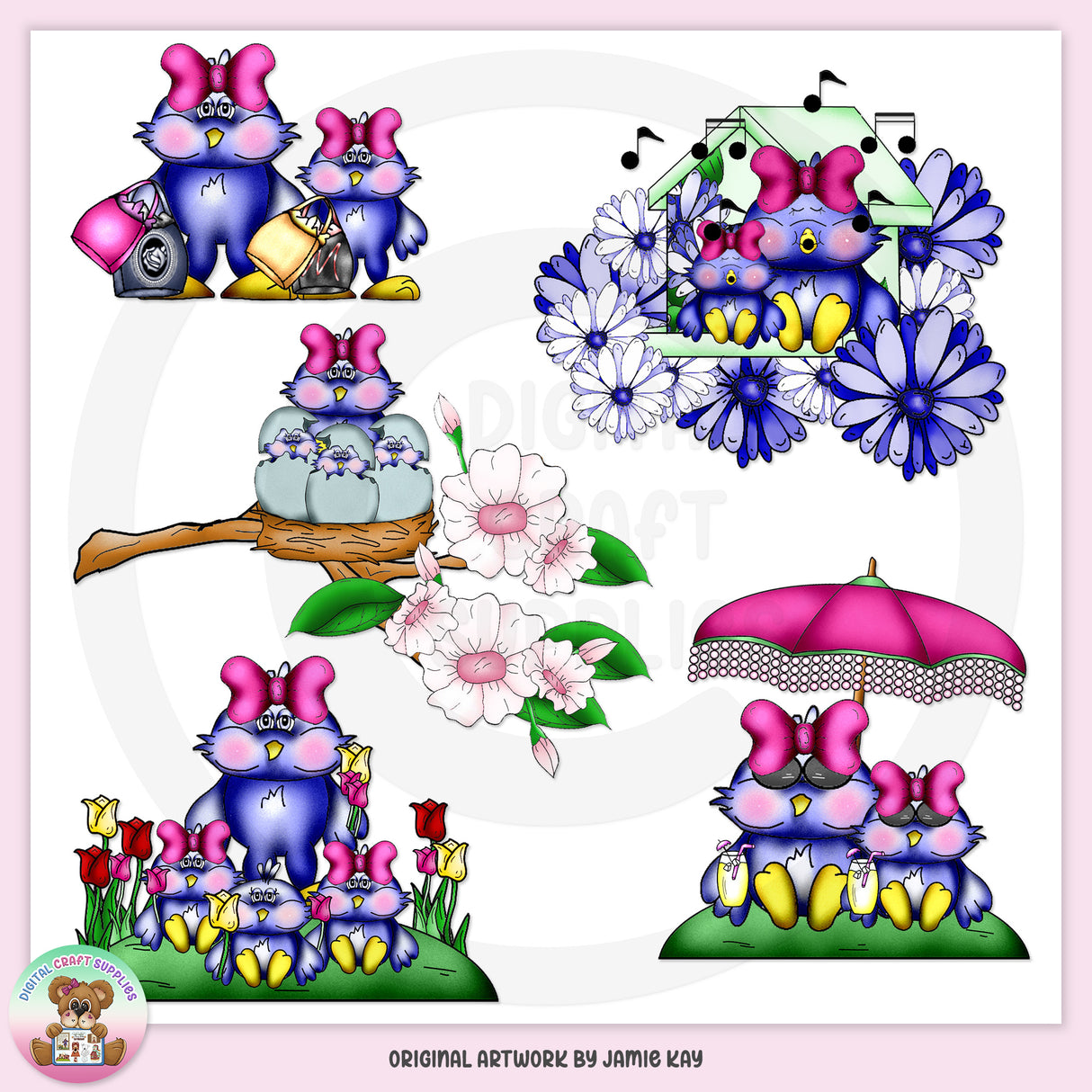 A Day with Momma Blue Bird - Clip Art