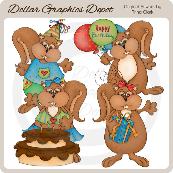 Ardillas De Cumpleaños - Clipart