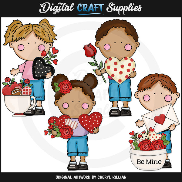 Cute Valentine Kids 1 - Clip Art
