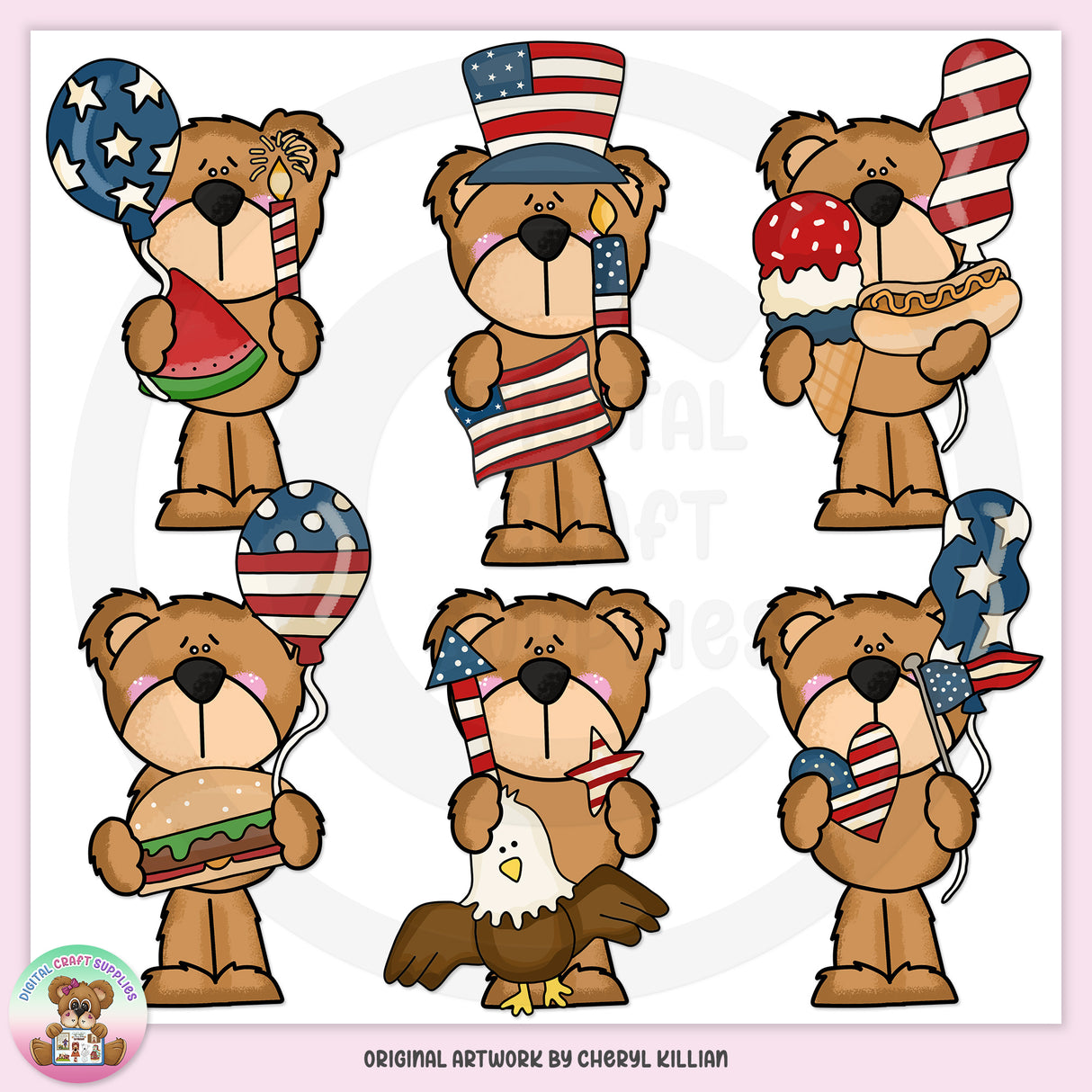 Sweet Little Americana Bear - Clip Art - DCS Exclusive
