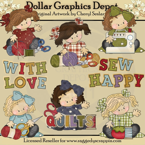 Ally and Anna Love to Sew - Clip Art