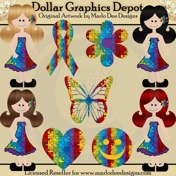 Autism Awareness Girls - Clip Art