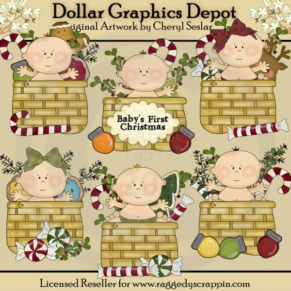 Baby Christmas Baskets - Clip Art