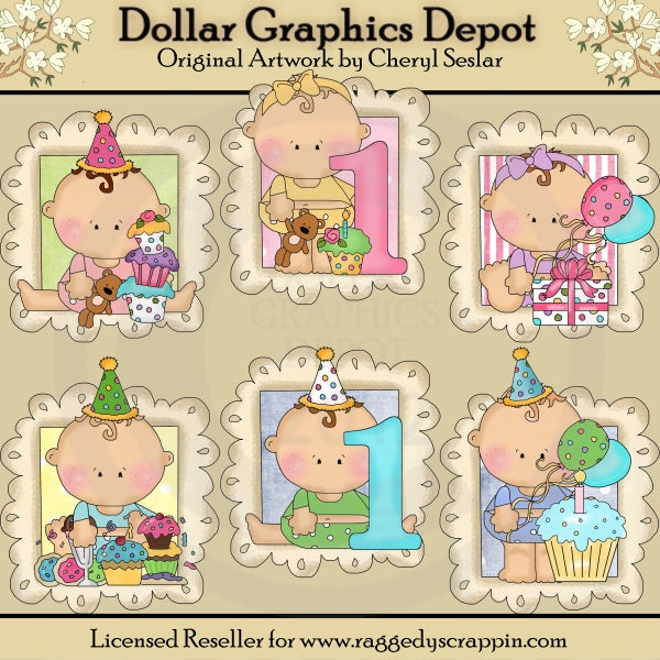 Baby's First Birthday Doodle Frames - Clip Art