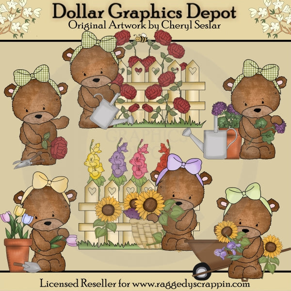 Bailey Bear's Flower Garden - Clip Art