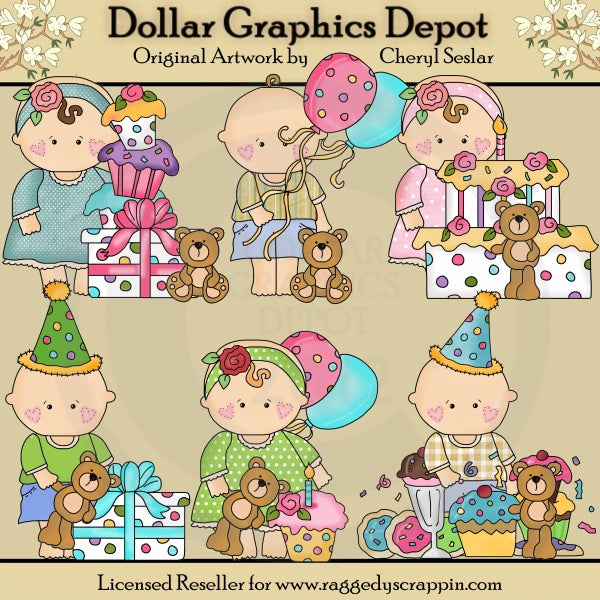 Barefoot Baby's First Birthday - Clip Art