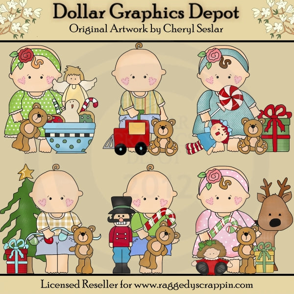 Barefoot Baby's First Christmas - Clip Art