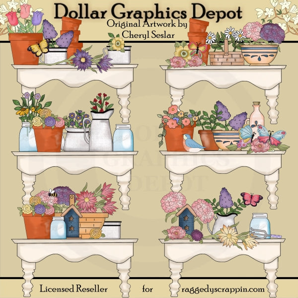 Beautiful Flower Shelves - Clip Art