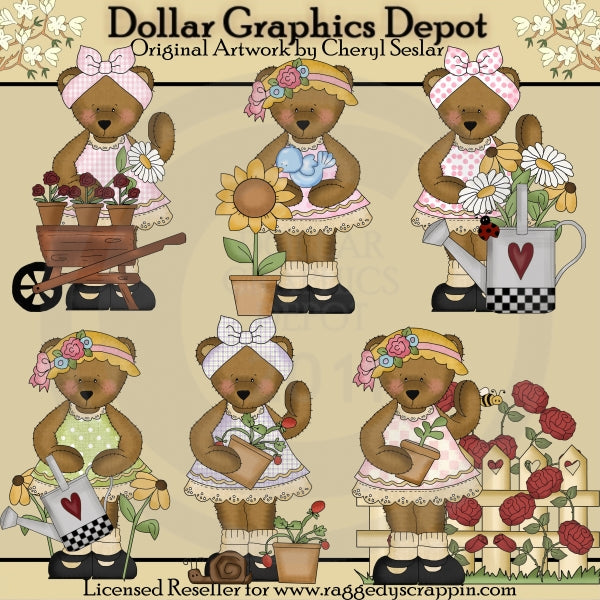 Bedilia Bear's Beautiful Blooms - Clip Art