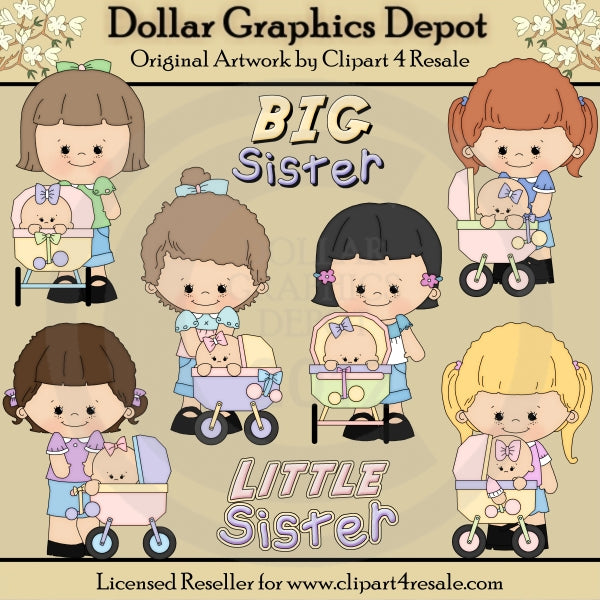 Hermana Mayor - Hermanita Pequeña - Clipart - Exclusivo de DCS