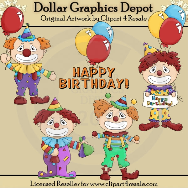 Payasos de cumpleaños - Clipart - Exclusivo de DCS