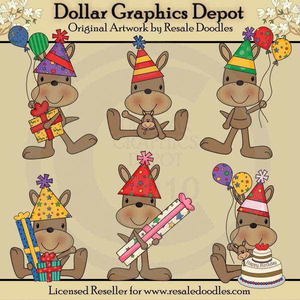 Birthday Kangaroos - Clip Art