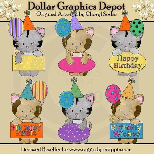 Gatitos Con Mensaje De Cumpleaños - Clipart