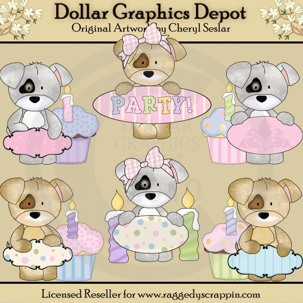 Birthday Message Pups - Clip Art