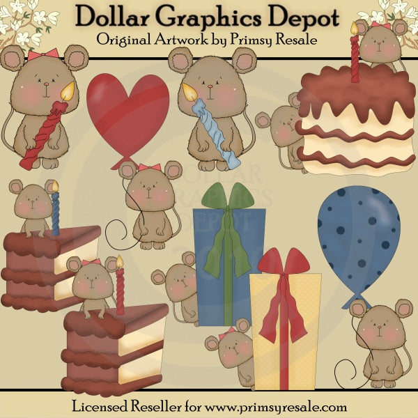 Ratones De Cumpleaños - Clipart