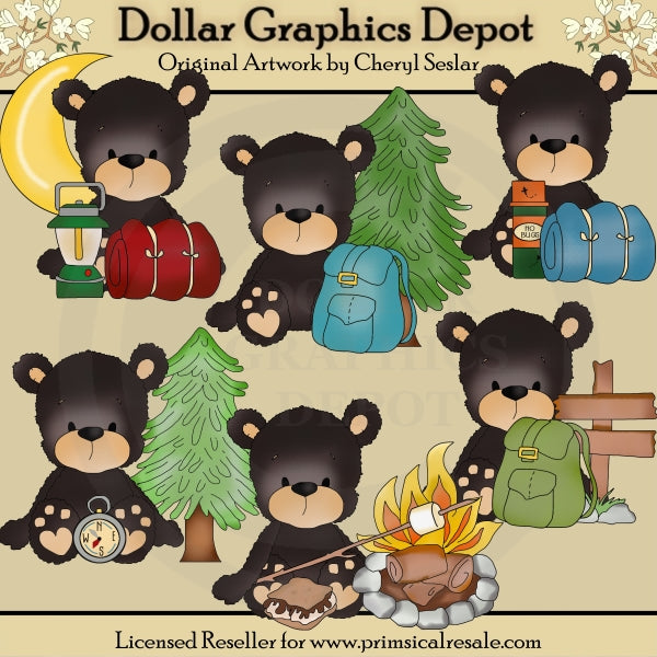 Blacky Bear - Viaje de campamento - Clipart