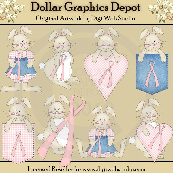 Coniglietti per la consapevolezza del cancro al seno - ClipArt