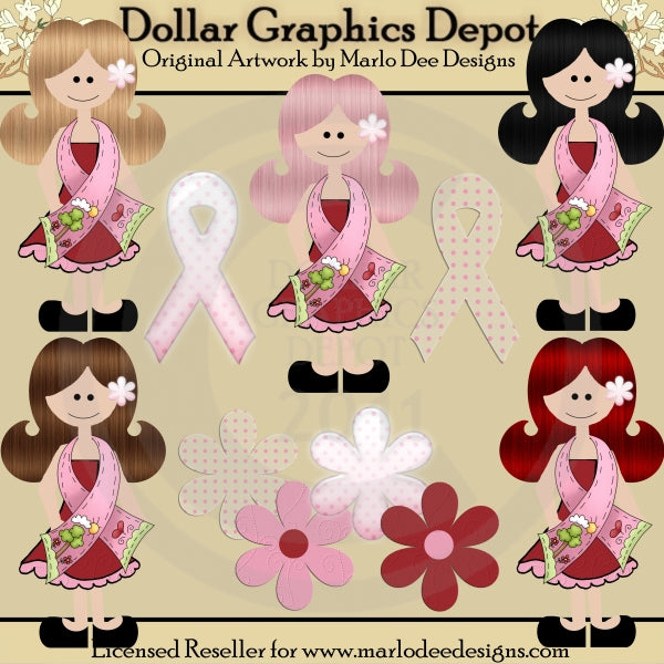 Breast Cancer Awareness Girls - Clip Art
