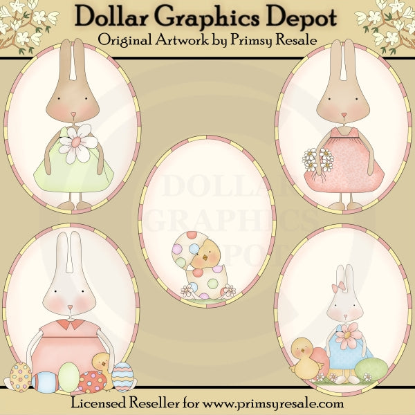 Conejitos y pollitos - Óvalos - Clipart