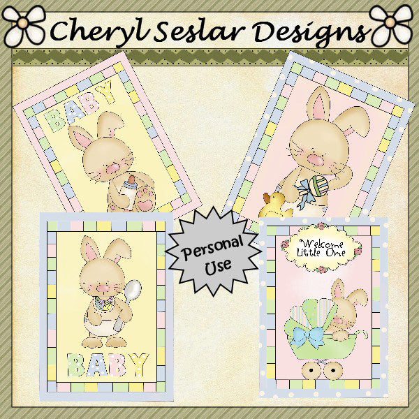 Frentes de tarjetas Baby Bunnie... Juego de 4