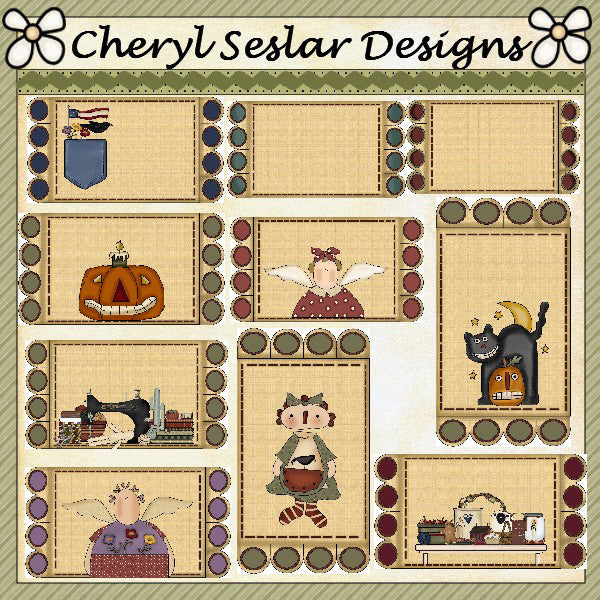 Fronti di biglietti Penny Folk Art...Set da 10 (Set_01)