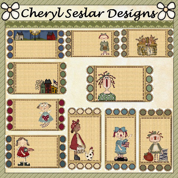 Fronti di biglietti Penny Folk Art...Set da 10 (Set_02)