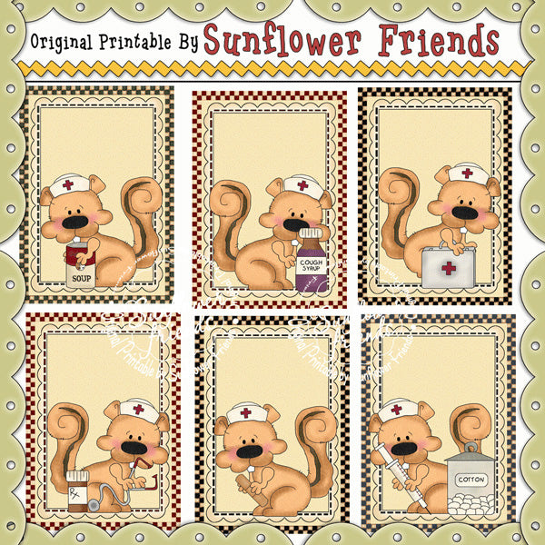 Fronti delle carte dell'infermiera Lil' Squirrel... Set di 6