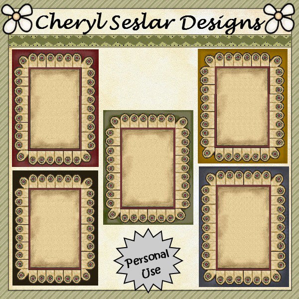 Fronti delle carte con cornici per tappeti Penny... Set di 5