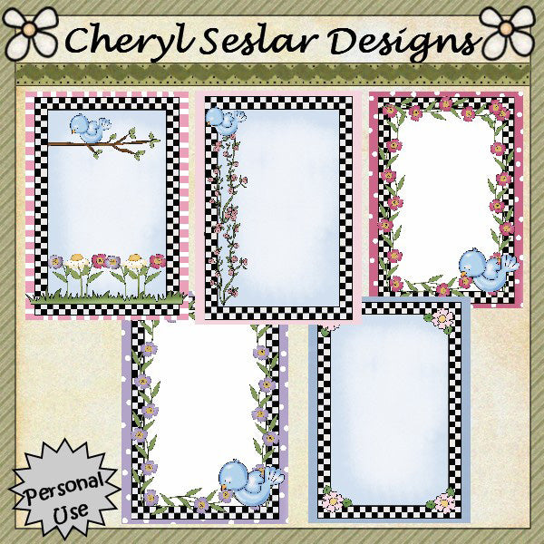 Graziosi biglietti frontali con fiori... Set di 5