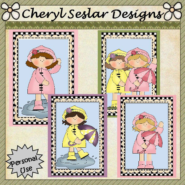 Fronti di carte per ragazze impermeabili... Set di 4