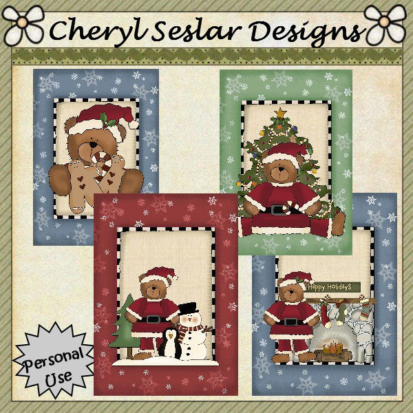 Fronti delle carte degli orsi di Babbo Natale... Set di 4