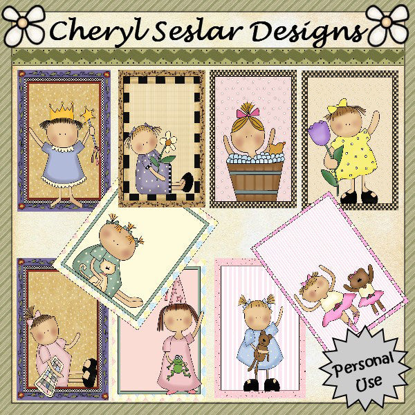 Wee Folk Girls Card Fronts...Set of 9