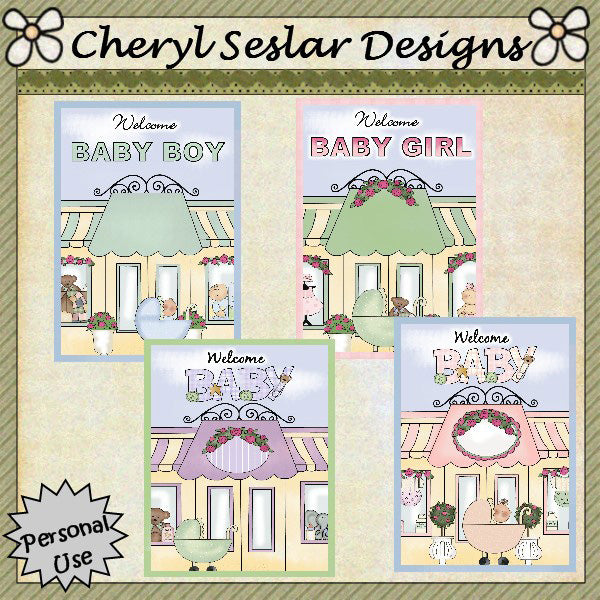 Welcome Baby Card Fronts...Set of 4