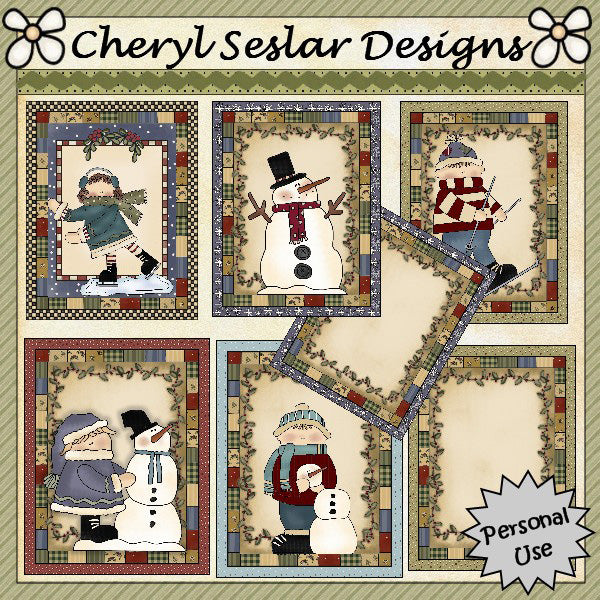 Winter Frolic Card Fronts...Set of 7
