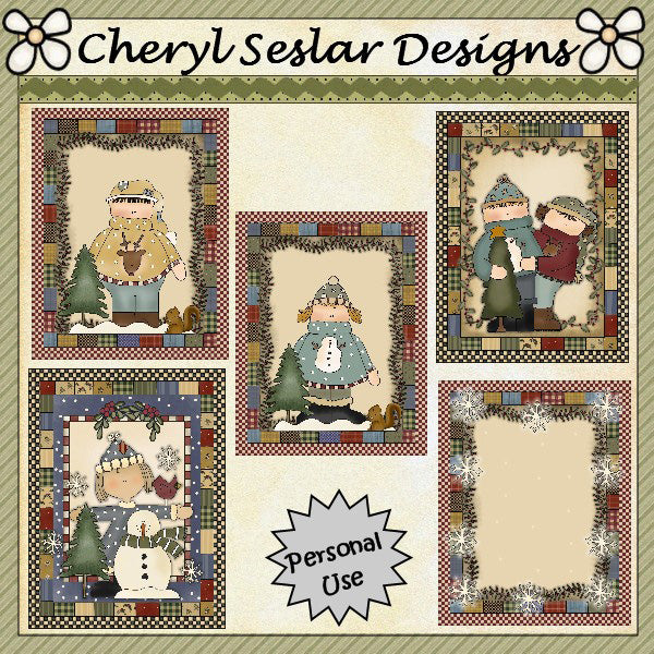 Winter Kids Card Fronts...Set of 5