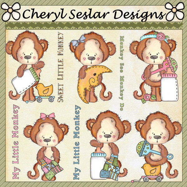 Colección de imágenes prediseñadas de bebés monos dulces