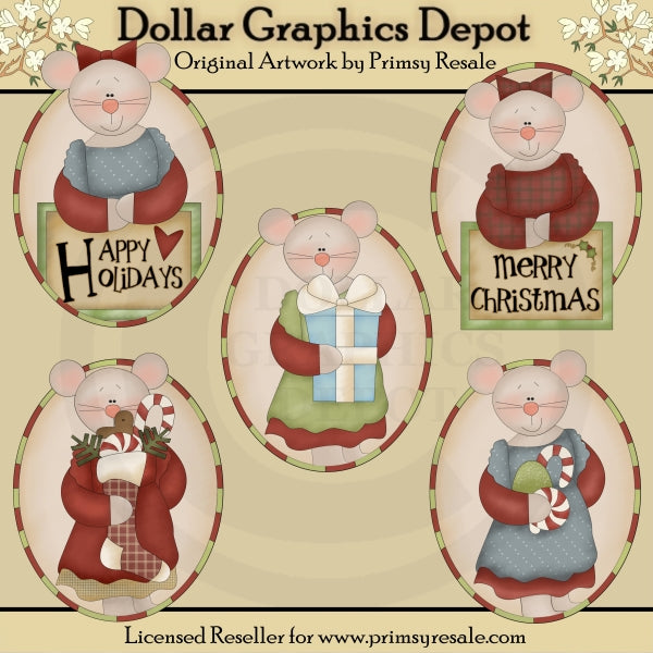 Ratones De Navidad - Óvalos - Clipart