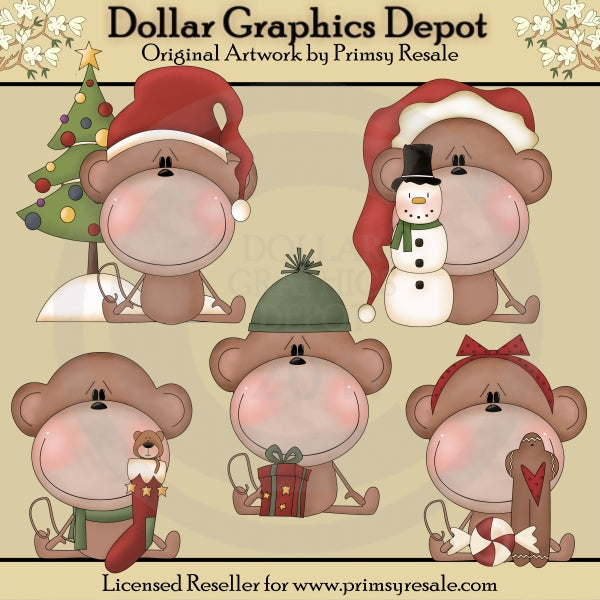 Christmas Monkeys - Clip Art
