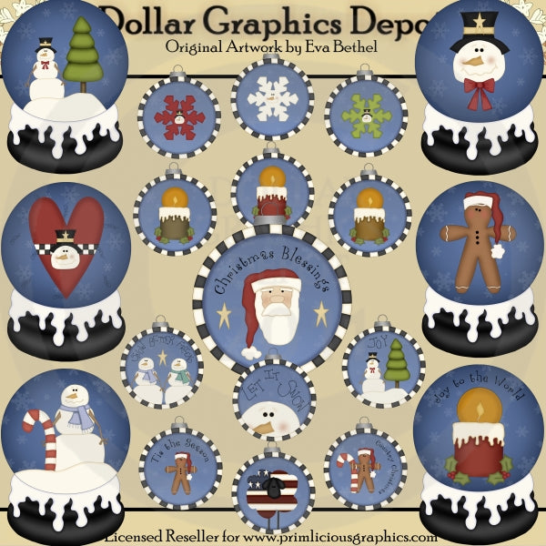 Ornamenti natalizi e globi di neve - ClipArt