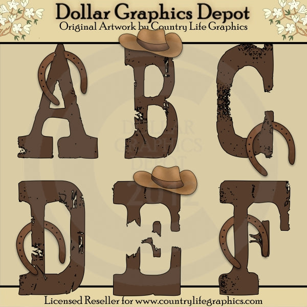 Country Western Alphas - Clip Art