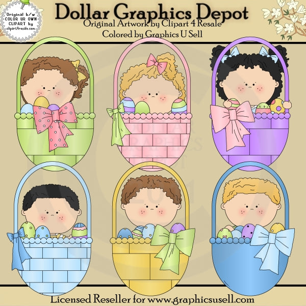 Easter Basket Kids 1 - Clip Art
