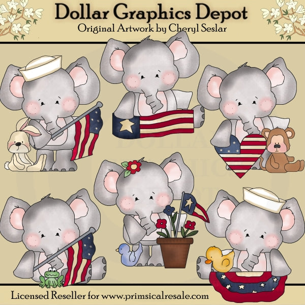 Elephant and Friends - Americana - Clip Art