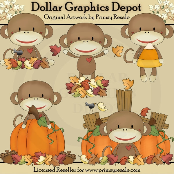 Monos Calcetín De Otoño - Clipart