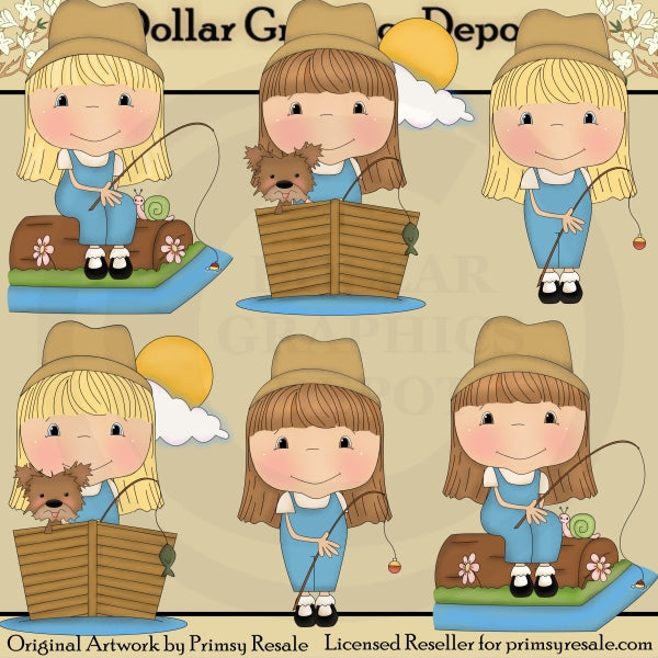 Fishing Friends - Girls - Clip Art