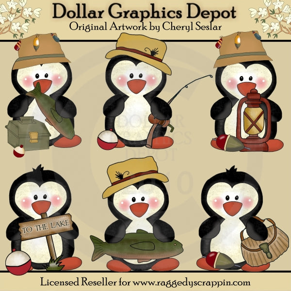 Fishing Penguins - Clip Art