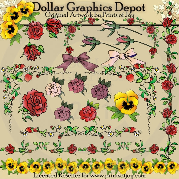 Cestas de flores, bordes y detalles - Clipart